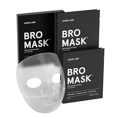 JAXON LANE Bro Mask Korean Face Mask for Men, Hydrogel Masks, 4 x 4 Pack | Collagen, Vitamin C and Hyaluronic Acid Support Hydrated, Smoother Looking Skin Before Events or Weekly Care