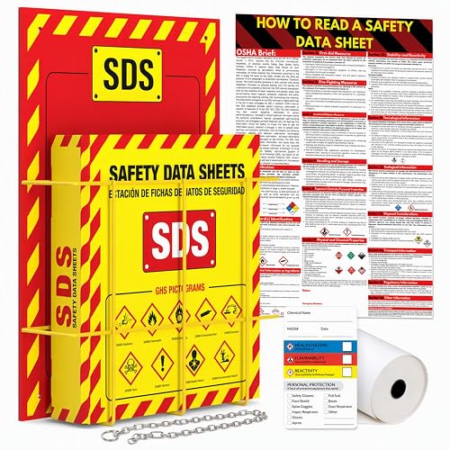 SDS Binder & MSDS Wall Station, 3-Inch Safety Data Sheet Binder with Rack | OSHA/GHS Safety Data Sheet Station with 3-Inch SDS Binder Holder, Wire Rack, Bilingual Labels & Mounting Hardware