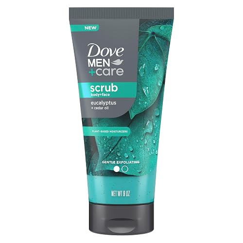 DOVE MEN + CARE Body and Face Scrub Eucalyptus Deeply Exfoliates for Hydrated & Nourished Skin 100% Gentle Cleanser, No Sulfate Cleansers or Parabens 9 oz