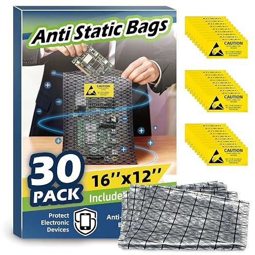 30 Pcs Premium Large Anti Static Bags 12"x16" Open Top | ESD Shielding Storage Bags with Antistatic Label for HDD SSD Motherboard Hard Drive Computer Electronic Parts