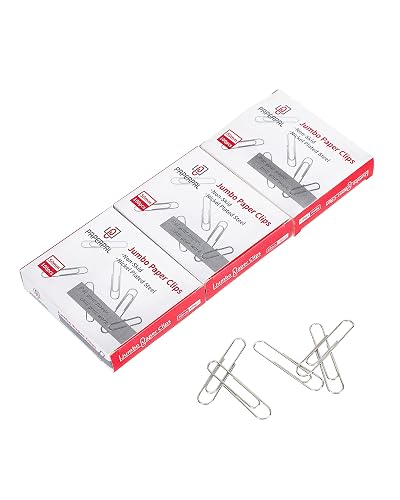 PAPERPAL Jumbo Non-Skid Paper Clips, 2 Inch (50 mm), 300 Count, Silver | Large paper clips for office, school and personal use, conveniently packed in 3 boxes of 100 each.