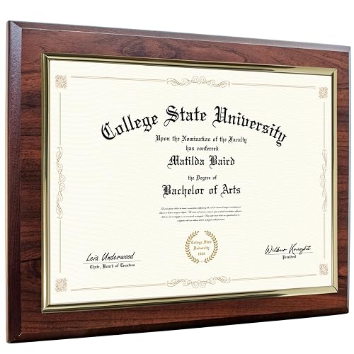 10.5 x 13" Certificate Display Plaque - Offered in Coated Cherry Wood with an 8.5 x 11" Gold Frame - Slide in your Diploma, Award Certificate, Award of Achievement, Class Photo, and More