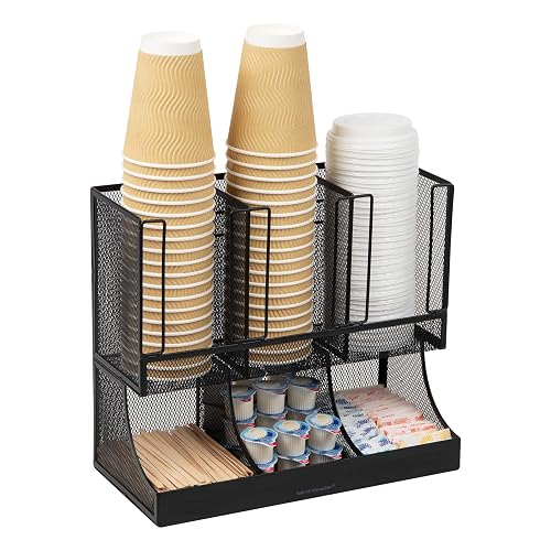 Mind Reader Multipurpose Countertop Organizer, Office Breakrooms, Cup and Condiment Station, Metal Mesh, Black