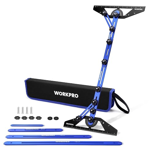 WORKPRO Stair Tread Template Tool, Aluminum Alloy Stair Tread Jig | Triangular Structure Brace, 10.1" to 56.3" Adjustable Length, Stair Measuring Tool, Stair Tread Gauge, for Floor, Cabinets
