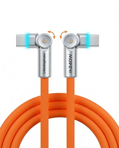 chubbycable RotateX 240W 180° Rotating USB C to USB C Cable, Orange, 9.8ft | For iPhone 18/17/16/15 Series, Galaxy S26/S25/S24, Pixel, Dual 180° Rotating USB C Cable, LED Indicators, E-Marker Chip