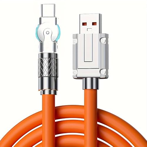 120W Chubby Type C Cable 180°Rotating Fast Charge Cable USB C Cable Heavy Duty Unbreakable Silicone,Compatible with Samsung Galaxy S10 S9,Note 9 8,A11,V35,Moto Z2,etc(6.6FT Orange)