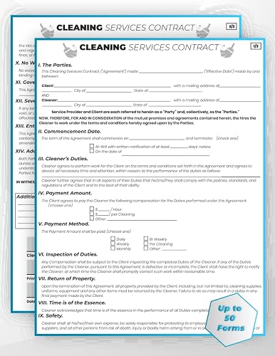 Cleaning Services Contract Form Book: Perfect For Signing with a Client or Company. up to 60 Contract ( 2 Pages/Form 120 Pages 8.5x11 Inches).