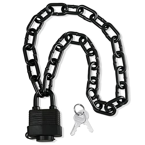 Heavy Duty Weather-Resistant Padlock with Chain, Anti-Theft Advanced Hardened Security Chain Lock for Fences, Backyard Gates, Motorcycles, Bicycles, Outdoor Furniture (Lock+Chain)