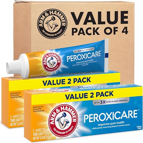 ARM & Hammer Peroxicare Toothpaste, Clean Mint, 6.0 oz, 4-Pack | For Gum Health, Baking Soda Toothpaste, Removes Plaque Bacteria, Cavity Prevention