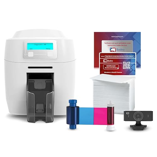 Bodno Magicard 300 Single Sided ID Card Printer & Complete Supplies Package ID Software - Silver Edition