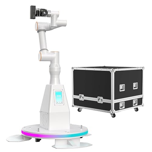 MWE Glambot Video Photo Booth Machine with Software for Parties,Automatic Rotation 6-axis Robot Arm Video Photo Booth with Custom Shooting Route,Stable Base,Strip Light,Flight Case (White, 63'')