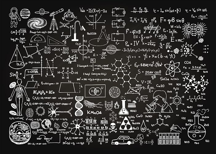 BELECO 7x5ft Fabric Science Theme Classroom Blackboard Backdrop Chemistry Math Geometry Physics Handwritten Chalkboard Background Online Teaching Course Back to School Party Decor Banner Photo Props