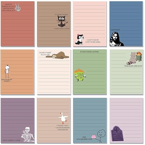 12 Pcs Funny Sticky Notes for Work 4x3'', Funny-Lines, Morandi | Sarcastic Funny Notepads, Novelty Memo Pads for Office Coworker Gifts, Employee Appreciation Supplies