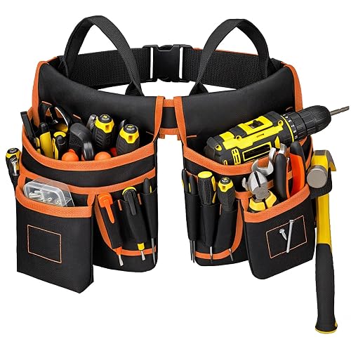 Tool Belt for Men, Magnetic Tool Pouch for Waist Up to 51" Gift for Dad Men | 18 Pockets 19 Webbing Loops Heavy Duty 600D oxford Utility Belt Dual-Side Buckle for Electrician Carpenter Handyman Roofer