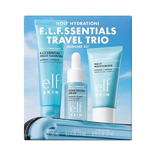 e.l.f. SKIN Holy Hydration! e.l.f.ssentials Travel Trio | 3-Step Hydrating Skincare Set with Mini Products, Travel-Size Mini Kit, 1.7% Hyaluronic Acid, Vegan & Cruelty-Free