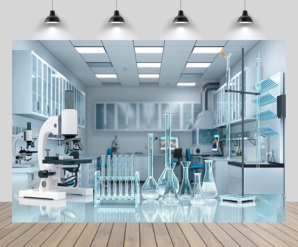 chnywork 7x5ft Science Lab Backdrop Chemistry Lab Equipment Medical Laboratory Room Microscope Video Conference Background Scientist Laboratory Theme Party Decor Photo Studio Props Wallpaper