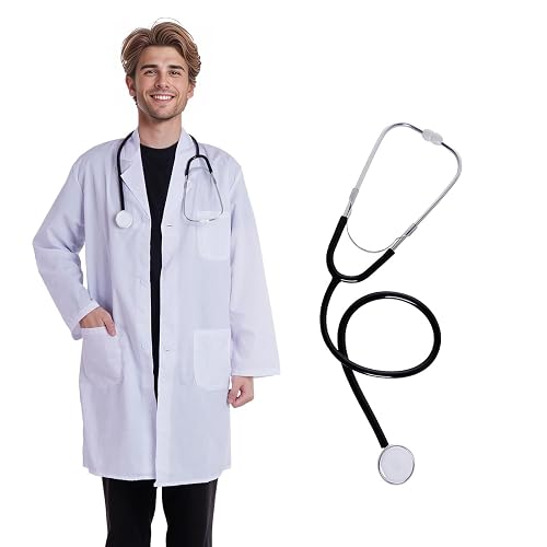 mifengda Scientist Doctor Costume Lab Coat Women Men Halloween White Long Flat Sleeve Lab Coats Accessories with Stethoscope
