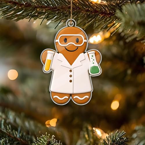 Chemist Gingerbread Christmas Ornament, Scientist Gifts for STEM Lovers | 2D Flat Gingerbread Chemist Ornaments, Keepsake Gifts For Scientists Teachers Students, Science Chemistry Lab Lovers Xmas