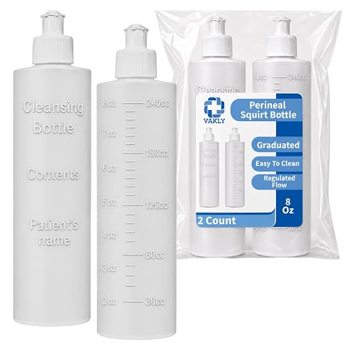 Vakly Perineal Bottle 8 oz, Postpartum Squirt Bottle with Graduations 2 PK | Refillable hygiene bottle with angled nozzle for personal cleansing, bidet use, and postpartum care