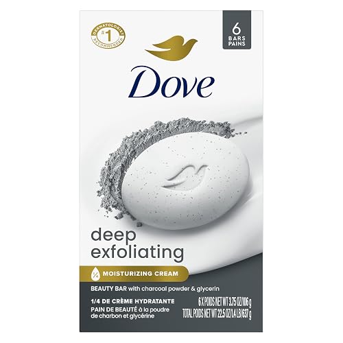 Dove Deep Exfoliating Beauty Bar Soap , Charcoal Powder, I 6 Count 3.75 oz | Exfoliating beauty bar with charcoal powder and glycerin for softer, smoother skin
