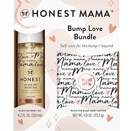 The Honest Company Mama Body and Belly Bump Love Bundle, Body Oil & Butter | Bump Care Duo: Plant-Based Nourishing Body Oil + Up To 24-Hr Moisturizing Stretch Mark Butter Cream, For Growing Bellies.