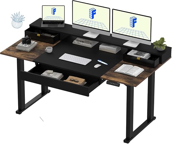 FLEXISPOT 4-Leg Standing Desk with Storage, 71"x32", Black | Electric Adjustable Height, 3 Drawers & Shelving, Storage, Home Office Workstation
