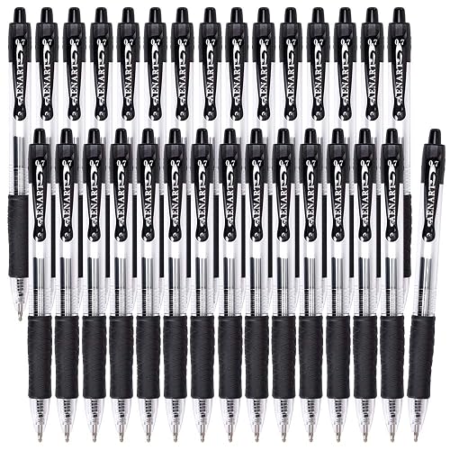 Aen Art 30 Gel Pens, Retractable Gel Ink Roller Pens for Smoothly Writing | Black 0.7mm Fine Point for Office, School, Quick Dry + Rubber Grips
