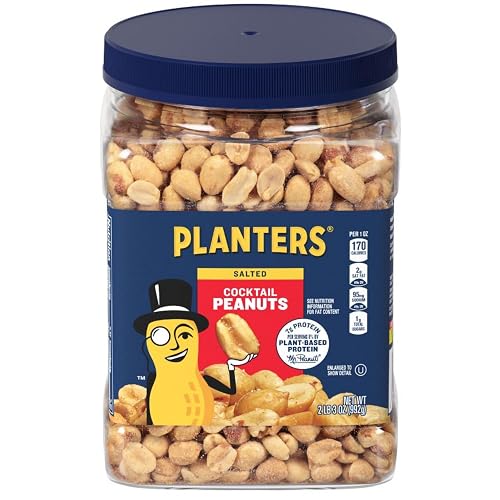 PLANTERS Salted Peanuts, Plant Based Protein Snacks, 2.19lbs (1 Ct) | Roasted Salted Nuts. 0g Trans Fat. Resealable Jar. Snacks for Adults. Party Mix, Party Snacks