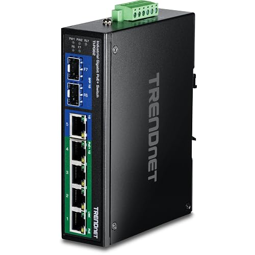 TRENDnet 7-Port Industrial Gigabit PoE+ DIN-Rail Switch, TI-PG62 | 120W PoE Power Budget, 14Gbps, IP50 Rated, NDAA & TAA Compliant, Ethernet Splitter, Lifetime Protection