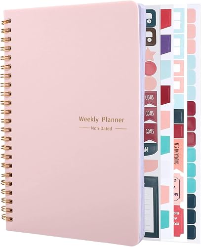 Thboxes A5 Weekly Planner Notebook, 52 Week Undated Journal for Women, Pink | Spiral Binding, Stickers, Planners for Home, Work, Office, College, School Supplies for Girls, Kids, Students, Teachers Gifts