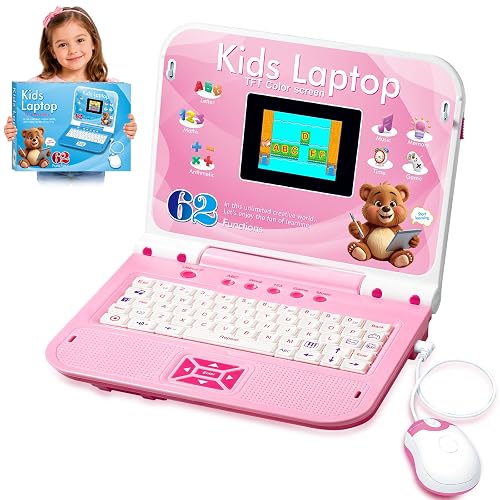 Happiegg Kids Laptop: Educational Toy with Color Screen for Kids Ages 5+ | 62 Activities for Alphabet, Words, Math, Games & Music, Birthday & Christmas Gifts for Boys and Girls Pink