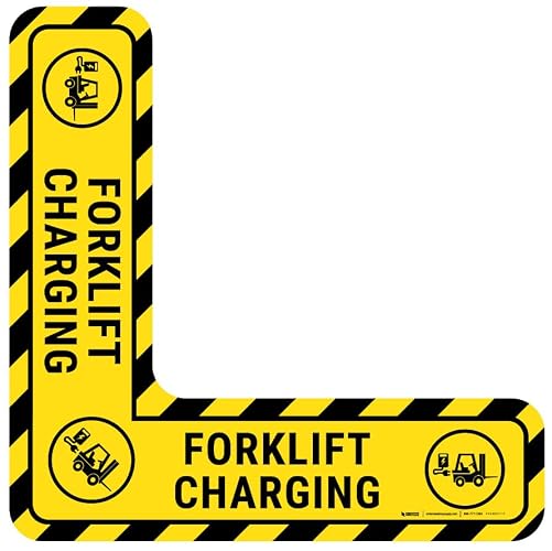 Creative Safety Supply Forklift Charging Floor Sign Corner - (12" x 12" x 3", 2-Pack) Self-Adhesive, Industrial Grade Vinyl Corner