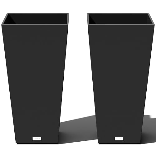 Veradek Pure Series Taper Planter - Tall Tapered Outdoor Planter with Shelf | Made From Durable Plastic Featuring a Removable Insert Shelf. Modern Porch/Patio Décor for Plants and Flowers