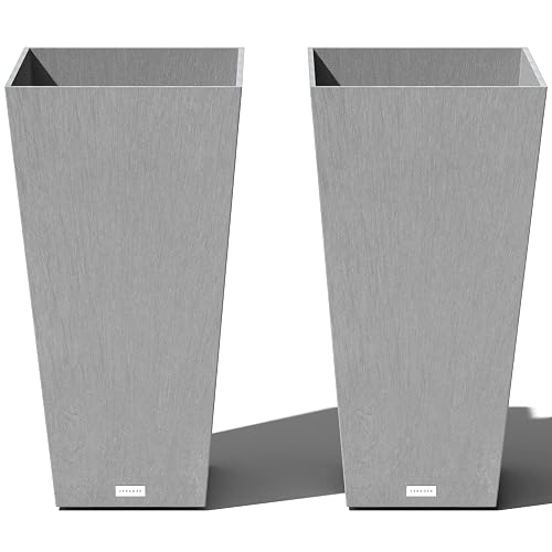 Veradek Pure Series Taper Planter - Tall Tapered Outdoor Planter with Shelf | Made From Durable Plastic Featuring a Removable Insert Shelf. Modern Porch/Patio Décor for Plants and Flowers