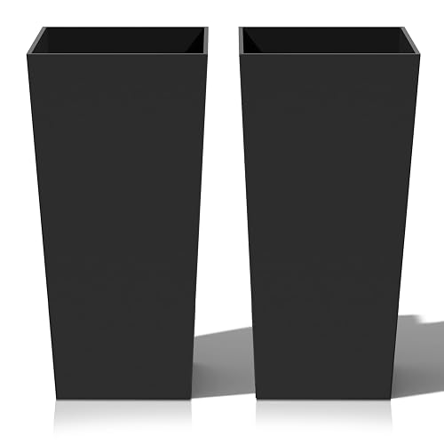 Heyzier Tall Planters for Outdoor Plants, Large Resin Flower Pots for Garden, Front Porch, Patio, Indoor - Set of 2 (Black, 32 inch - 2 Pack)