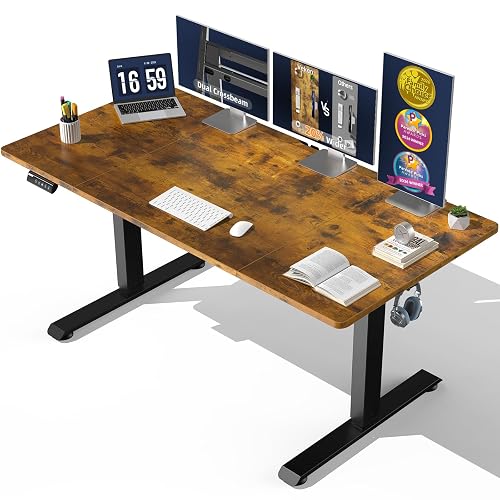 Veken 63"x28" Wider Large Standing Desk, Electric Height Adjustable, Brown | Modern Workstation Computer Desk, Sit to Stand Up, Conference Room Tables for Home Office, Writing, Gaming Study