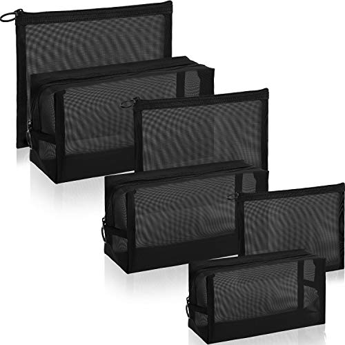 Boao 6 Pieces Mesh Zipper Makeup Bag Set For Travel | 2 Styles and 3 Sizes, Nylon Mesh Zipper Pouches, See-Through Design for Cosmetics, Toiletries, Cables, Home and Office