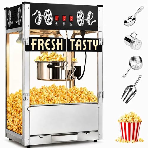 32 Oz Commercial Popcorn Machine, Large Popcorn Maker Machine, Movie Theater Countertop Pop Corn Machine with 3-Switch Control & Tempered Glass Doors, Black