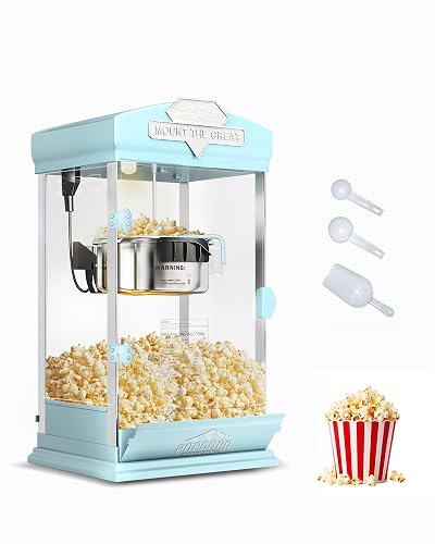 8 Oz Popcorn Machine, Movie Theater Style Pop Corn Machine Maker, 300 W, Table Top Popcorn Maker Machine Makes Up to 32 Cups, Popcorn Popper Machine with Stainless-Steel Kettle for Home Family, Cyan
