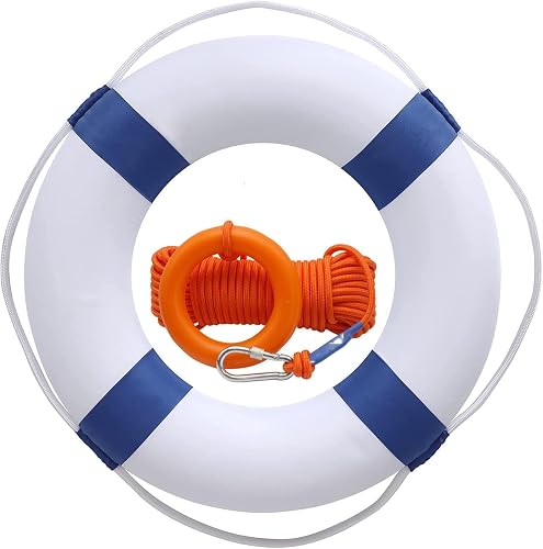 20 Inch Pool Safety Life Preserver Throw Ring Buoy | 50cm, Swim Foam Rings, Swimming Pool Wall Decoration, 98.4FT Water Floating Lifesaving Rope