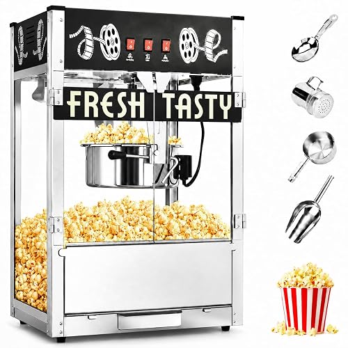 40 Oz Commercial Popcorn Machine, Large Popcorn Maker Machine, Movie Theater Countertop Pop Corn Machine with 3-Switch Control & Tempered Glass Doors, Black