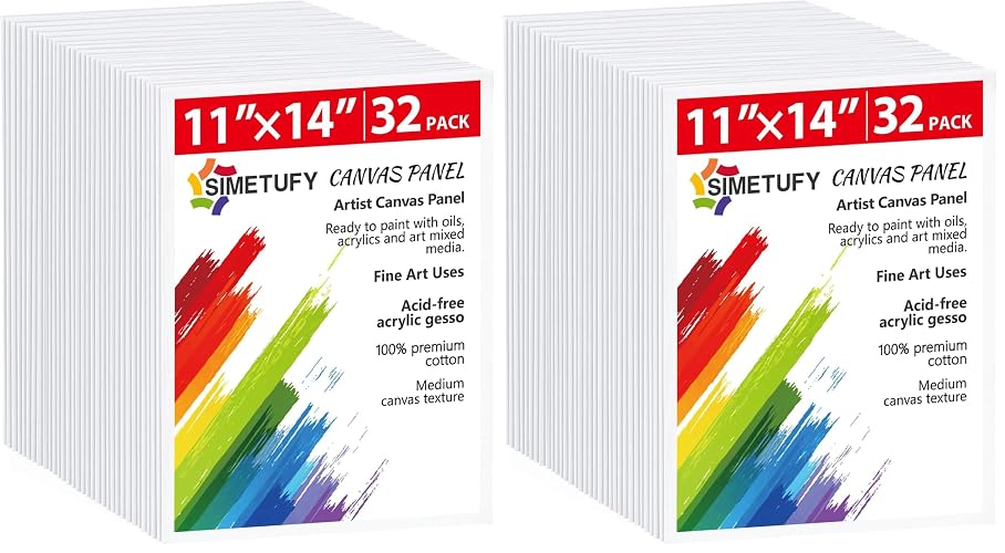 Simetufy 64 Pack 11 x 14 Inch Canvas Boards for Painting Pre-Primed Paint Canvas for Acrylic, Oil, Watercolor, Gouache, Art Supplies for Kids &Adults, Beginners & Artists