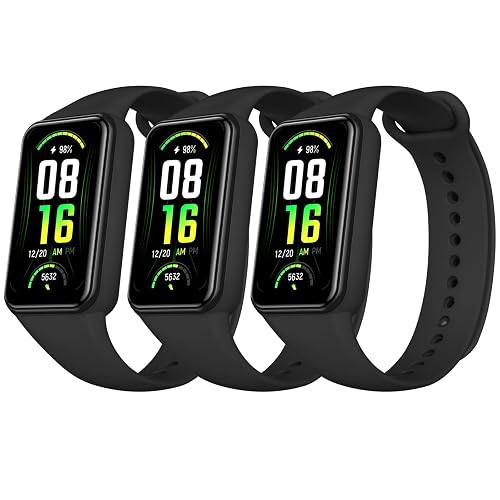 Amzpas TPU Bands for Amazfit Band 7 Fitness & Health Tracker, 3 Pack Soft Breathable Wristband, Adjustable Replacement Sportt Strap for Women Men