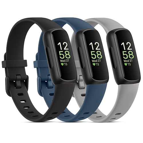 3 Pack for Fitbit Inspire 3 Bands for Women Men, Sports Waterproof Replacement Wristbands for Straps for Inspire 3 Fitness Tracker
