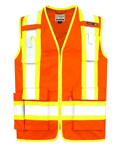 BOCOMAL FR Vest Zipper Reflective High Visibility ANSI Class 1 Safety CAT2 | 7.5oz Cotton Fire Retardant,Flame Resistant NFPA2112 CAT2,4”Tape Hi Vis ANSI/ISEA 107 Type O Class1,Men's Reflective Workwear