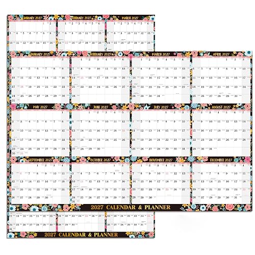 2027 Dry Erase Calendar for Wall - Yearly Wall Calendar 2027, 34.6" X 22.9" | Jan 2027 - Dec 2027, 2027 Wall Calendar Dry Erase, Wet & Dry Erase Laminated, Thick Paper, Round Stickers, 12 Months Calendar