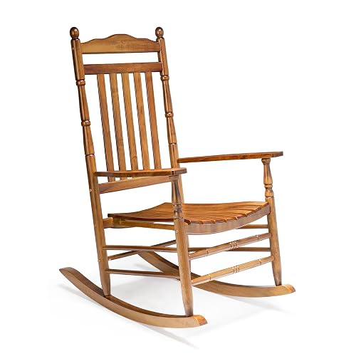 VINGLI Wooden Rocking Chair, Outdoor Rocking Chair, Teak(1PC) | 450 lbs Support | Relaxing Rocker with Solid Wood High Back Seat | for Deck, Garden, Backyard, Porch Outdoor Use