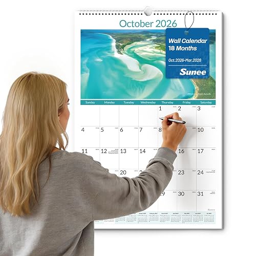 SUNEE 2026-2027 Wall Calendar Large 22.75"x15.5", 18 Month Calendar (Ends March 2028), Vertical Extra Large, Beaches