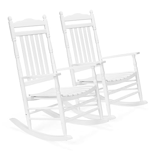 VINGLI Wooden Rocking Chair Set of 2, Outdoor Rocking Chair, White | with 450 lbs Support, Relaxing Rocker with Solid Wood High Back Seat for Deck, Garden, Backyard, Porch Indoor or Outdoor Use