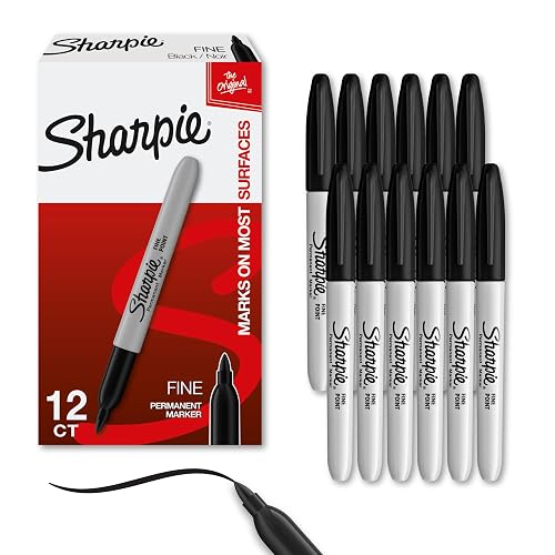 Sharpie Permanent Markers, Fine Tip, Black, 12 Count - Quick Drying, Fade Resistant, For Wood, Plastic, Paper, Metal, And More